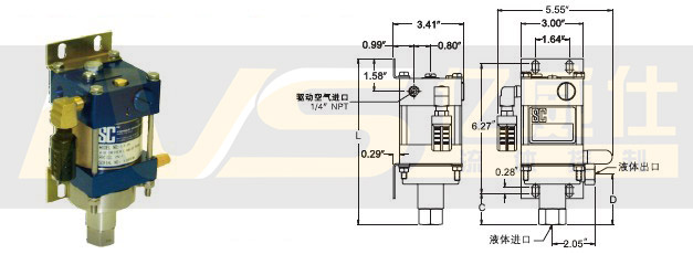 美國SC氣驅液體增壓泵L3系列產品及安裝尺寸圖